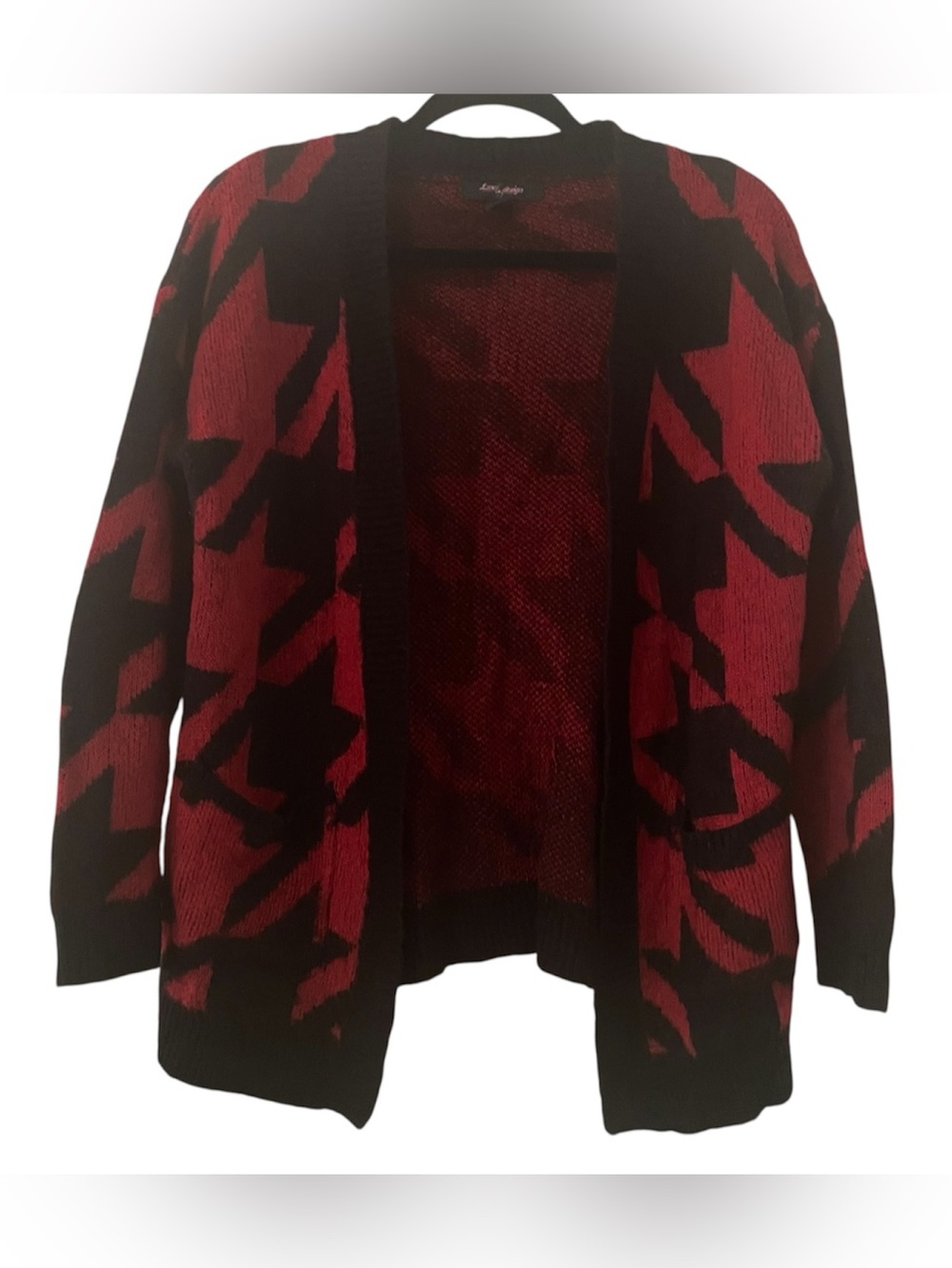 Love By Design Star Cardigan Sweater Womens Med Red Black Open Grunge Pockets